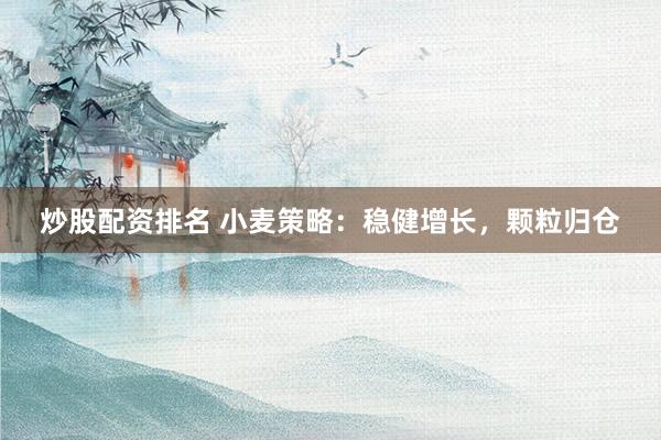 炒股配资排名 小麦策略：稳健增长，颗粒归仓