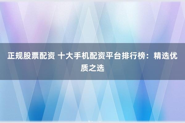 正规股票配资 十大手机配资平台排行榜：精选优质之选