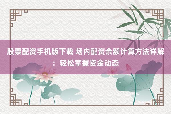 股票配资手机版下载 场内配资余额计算方法详解：轻松掌握资金动态