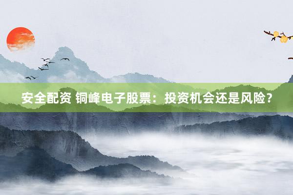 安全配资 铜峰电子股票：投资机会还是风险？
