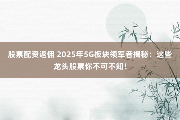 股票配资返佣 2025年5G板块领军者揭秘：这些龙头股票你不可不知！