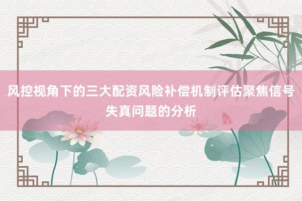 风控视角下的三大配资风险补偿机制评估聚焦信号失真问题的分析