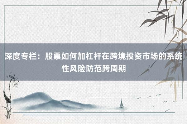 深度专栏：股票如何加杠杆在跨境投资市场的系统性风险防范跨周期